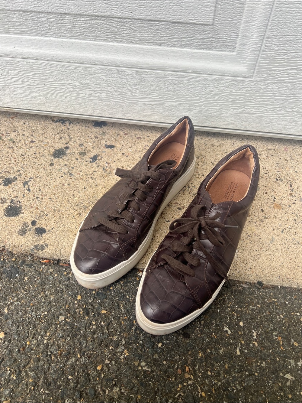 Halogen Dark Brown Croc-Embossed Leather Sneakers